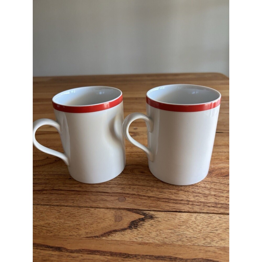 Williams Sonoma Brasserie Coffee Mugs Red Rim, Set Of 2